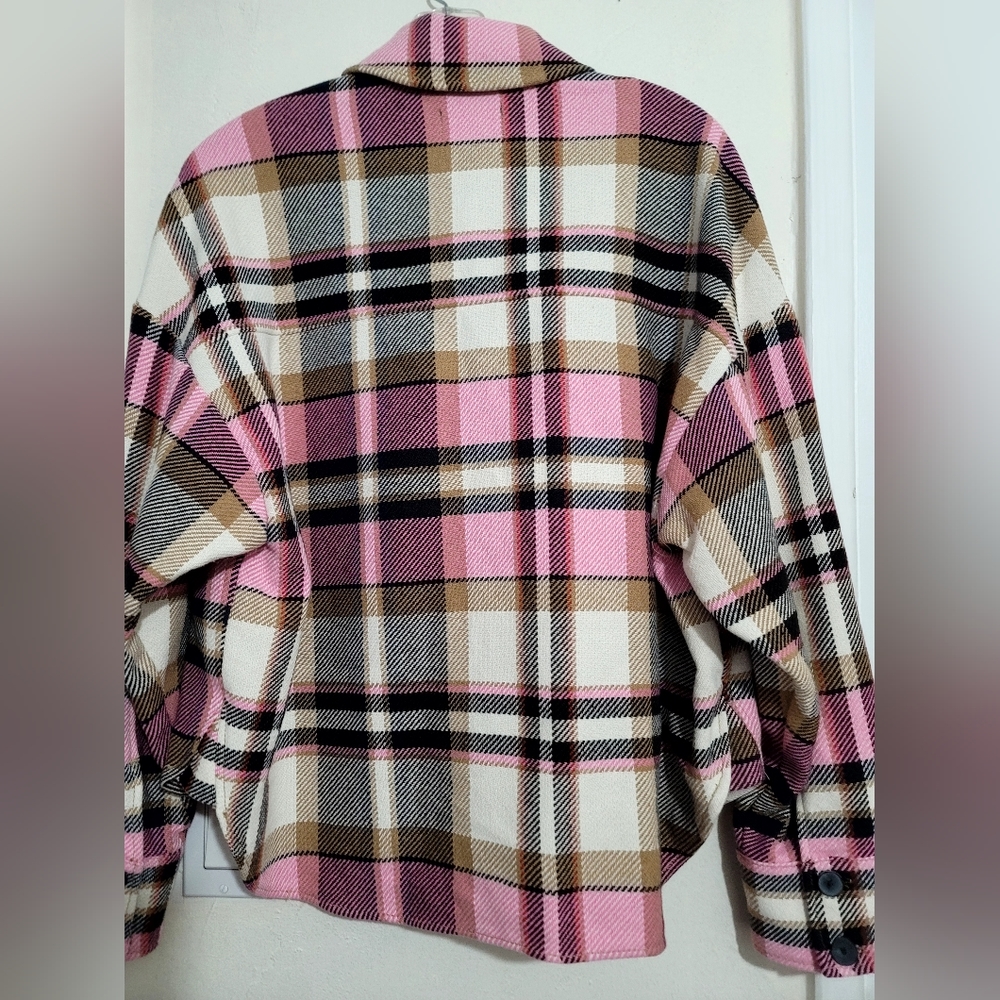 Zara Shacket Womens Size Small Pink Plaid Check Overshirt Oversized Long Sleeve - Picture 12 of 16